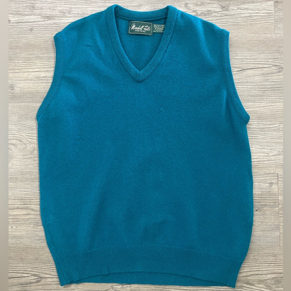 Vintage Teal Blue Lambswool Sleeveless Sweater Vest XL